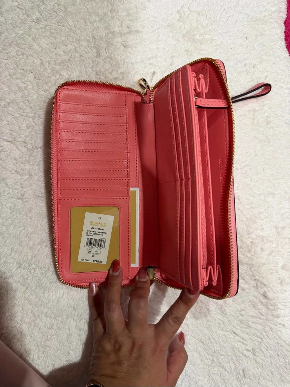 Michael Kors Coral Pink Pebbled Leather Wristlet Wallet